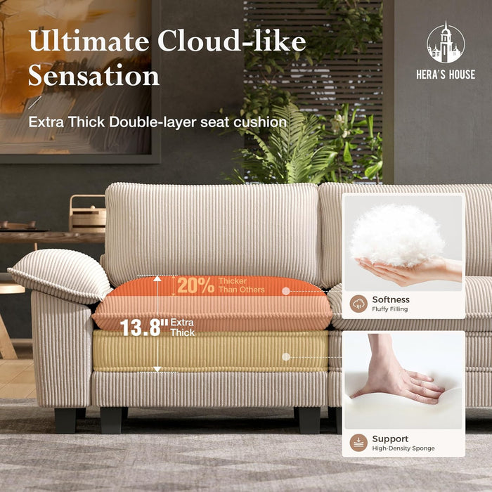 3 Pieces Sofa Sets Furniture for Living Room, Comfy 3-Seater Sofa and Loveseat and Single Sofa with Throw Pillows, Modular Sectional Sofa Couches for Living Room, Corduroy Beige