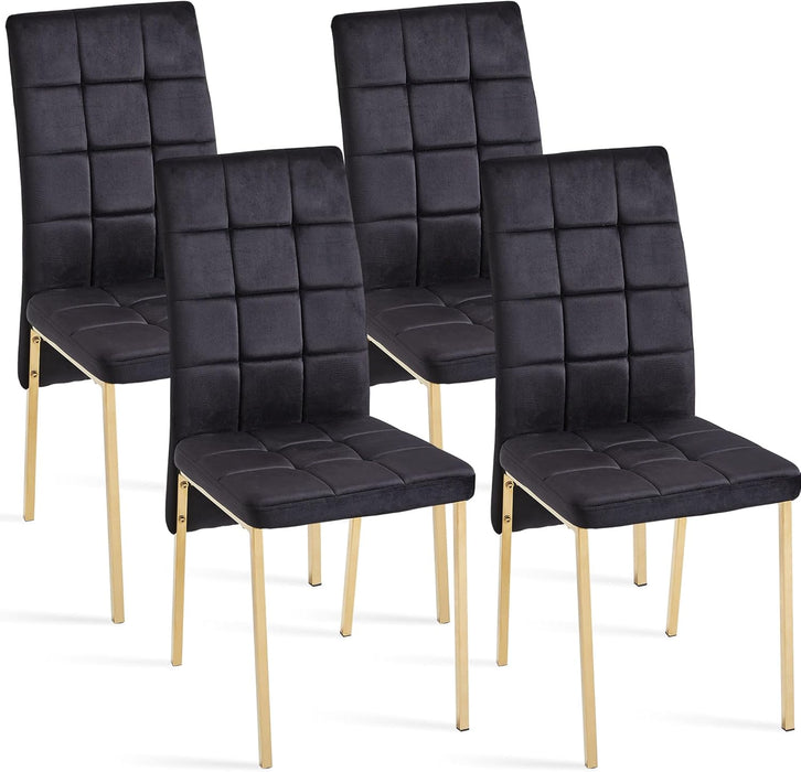 Velvet Dining Chairs Set of 4, Modern Upholstered Fabric Kitchen Chairs, Dining Room Chairs with Golden Metal Legs for Kitchen & Living Room, Black