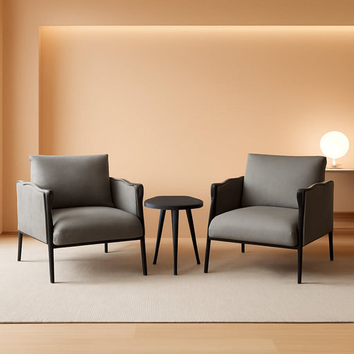 3 Pieces Patio Furniture Set, Armchairs with Coffee Table, Outdoor Furniture Set with Cushion, Modern Outdoor Furniture Deep Seating for Outdoor Garden Porch, Earth Black & Misty Grey