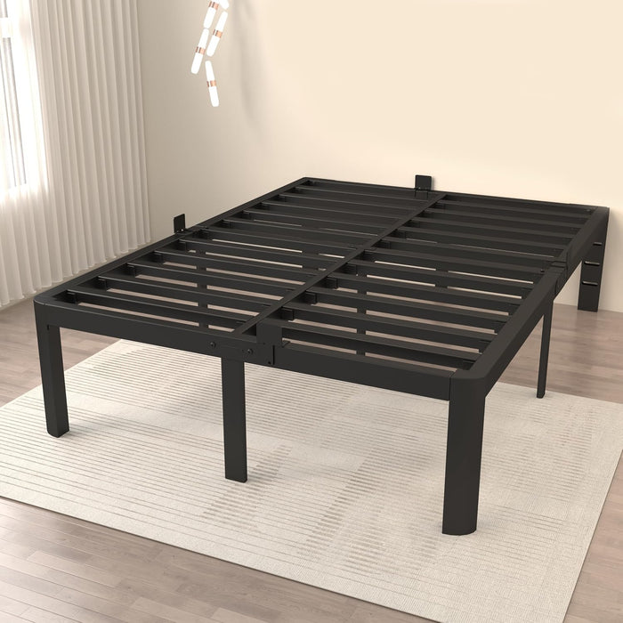 16 Inch Queen Bed Frame, Heavy Duty, No Box Spring Needed, Black