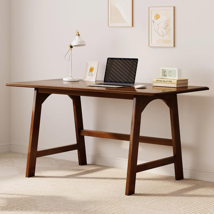 Solid Wood Writing Table - 48" W Minimalist PC Computer Desk, Walnut
