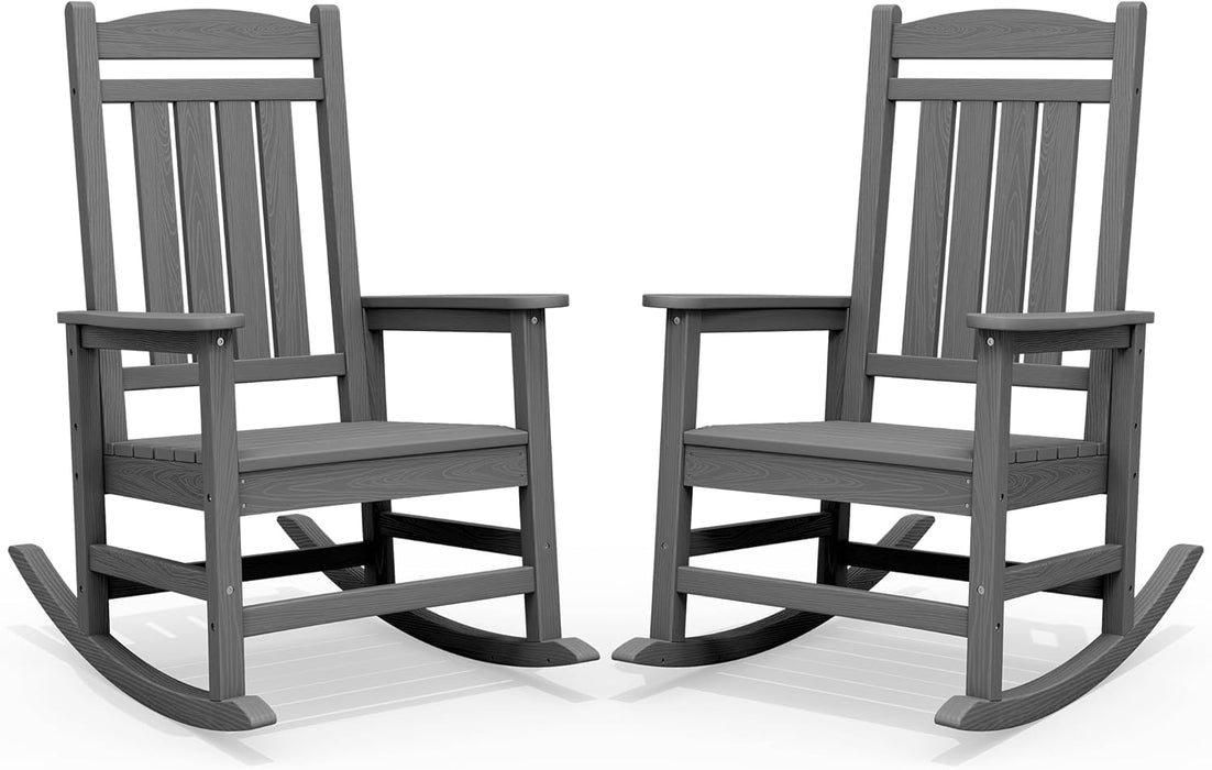 Outdoor Rocking Chair Set of 2, Oversized Patio Rocking Chair, Gray