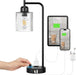 Industrial Bedside Table Lamp for Bedroom - Nightstand Lamps with USB C Charging Port, Fully Dimmable Black Ports and Outlets, Small Desk Glass Shade Office Living Room
