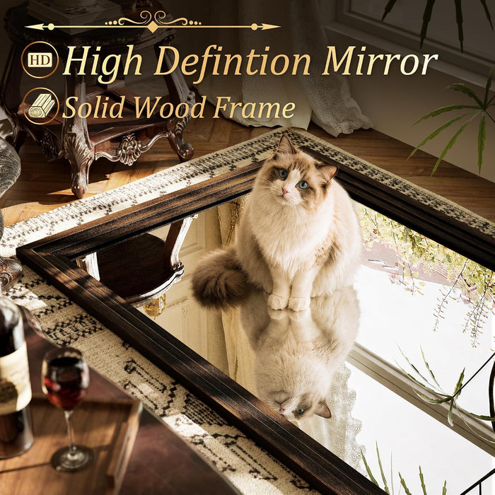 Full Length Mirror with Solid Wood Frame, 71"X30" Floor Mirror, Brown