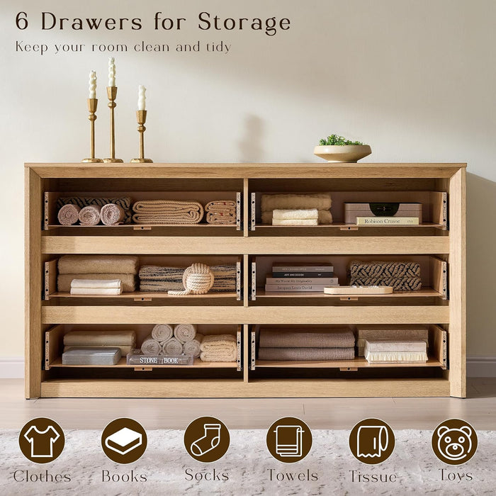 60 Inch 6 Drawer Dresser for Bedroom, 20" Depth for More Storage