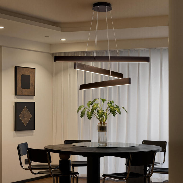 Black 3-Light Solid Wood Linear Pendant Chandelier
