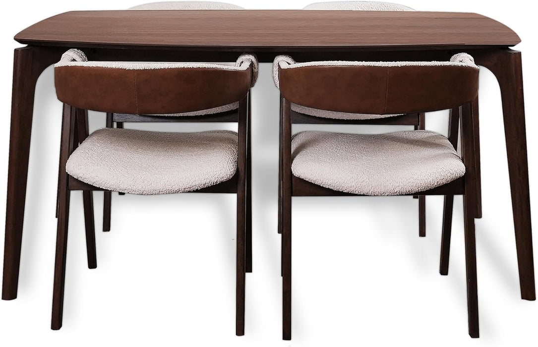 Dining Table Set for 4-6, Includes 1 Table & 4 Chairs, Walnut Veneer Top, Solid Wood Frame, Natural Wood Grain, Easy Assembly, Modern Design