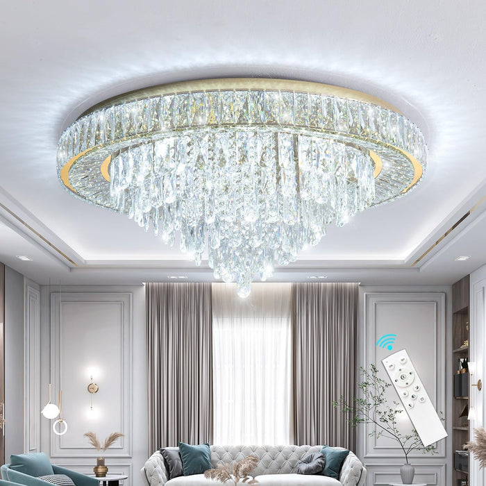 LED Crystal Chandelier With Remote Dimmable Lighting