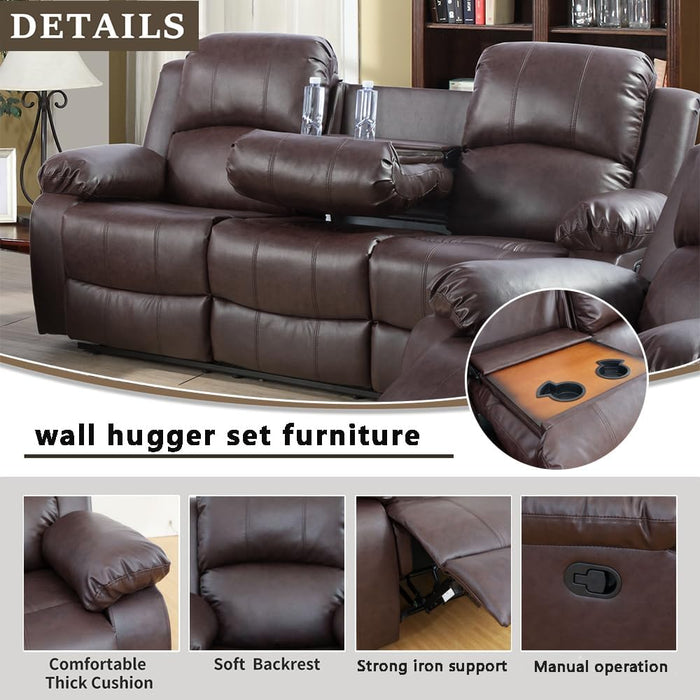 Living Room Furniture Set Leather Recliner Sofa Set Loveseat Chair Furniture Sofa Set for Living Room/Small Space/Rv/House/Office/Theater Seating (A-Brown Leather, Sofa(3Seater))