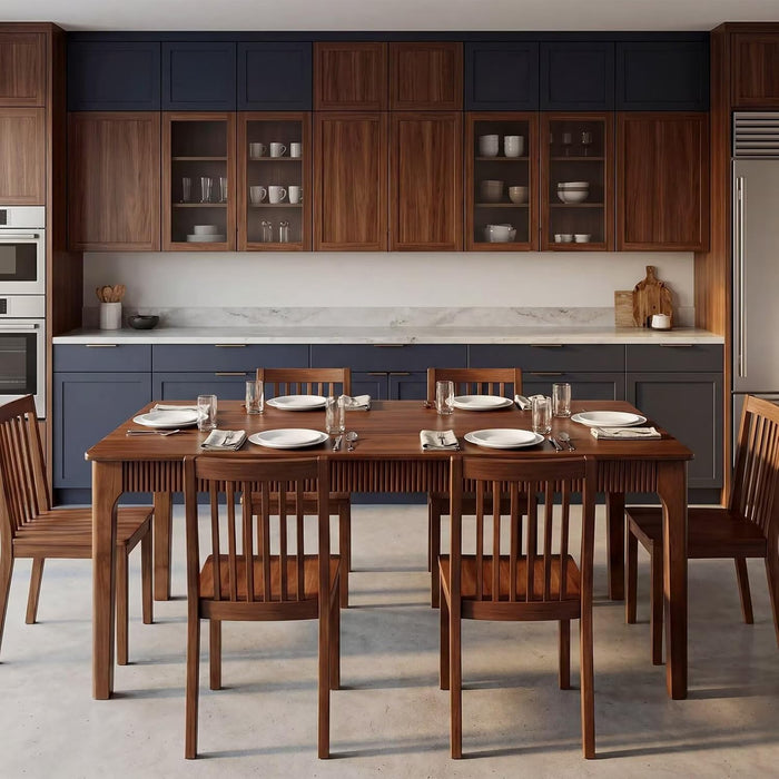 31.5" Solid Wood Dining Room Table, Rectangular Kitchen Real Wooden Table | 2 Person Modern Farmhouse Mid Century Fluted Design Furniture Desk for Home,Small Space,Apartment,Living Room Walnut