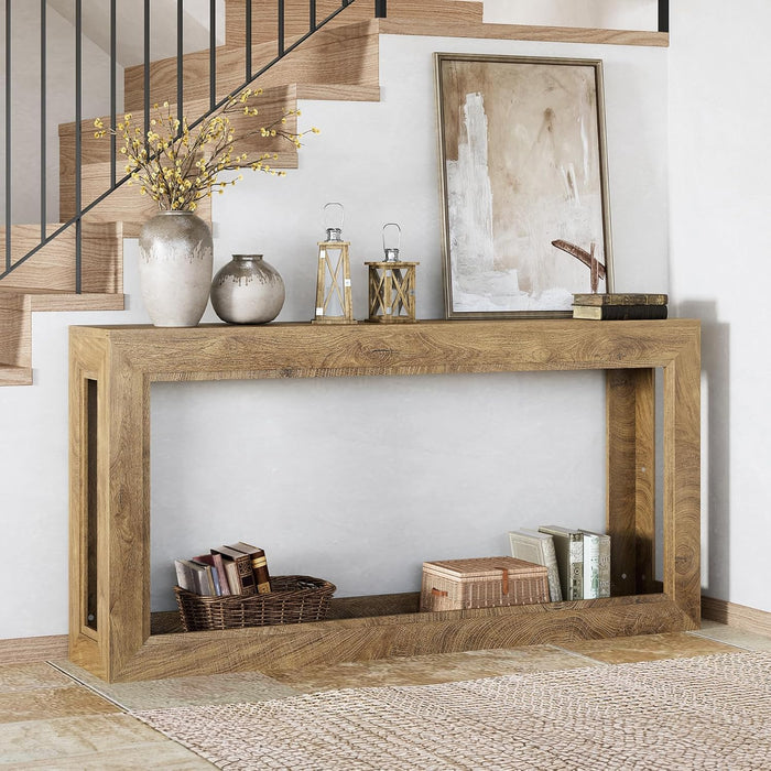 Narrow Console Tables, 63" Couch Table behind Sofa, Extra Long Console Table for Entryway, Hallway, Living Room, Entrance, Foyer, Modern Light Oak Brown