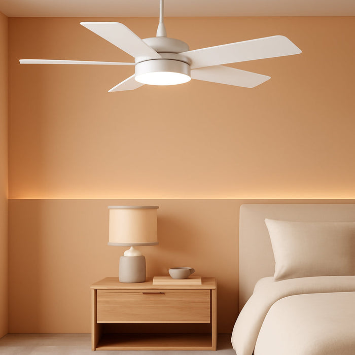 42 Inch White Ceiling Fans with Lights and Remote, LED Low Profile Flush Mount Ceiling Fan for Bedroom, Living Room, Patio, Quiet DC Motor, 5 Blades