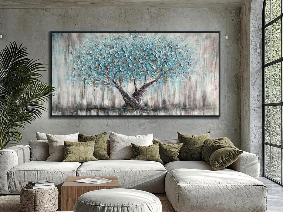 Framed Teal TreeOfLife CanvasArtwork Wall Art 58x29