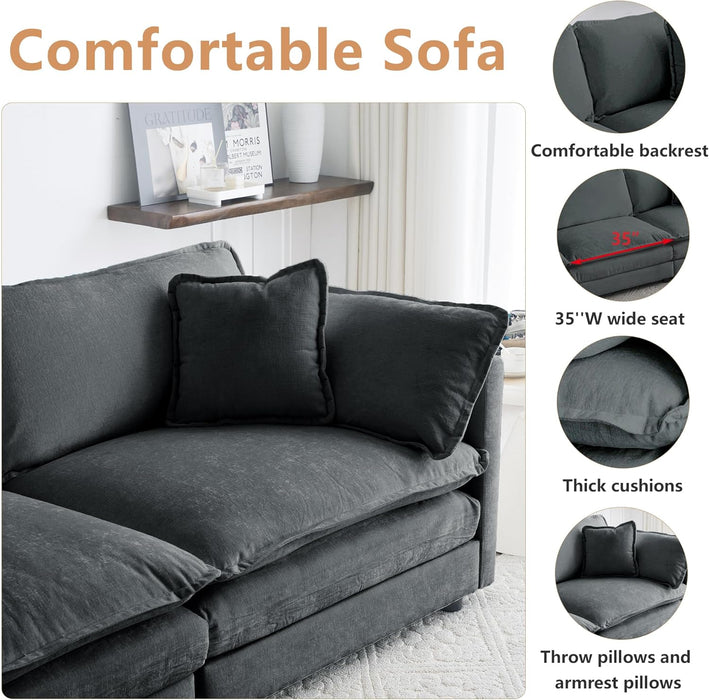 Luxury 2 Piece Loveseat Couch & Sofa Armchair Set, Modern Upholstered Chenille Cloud Couches Set Furniture with 5 Pillow for Living Room Bedroom Office Apartment, Grey