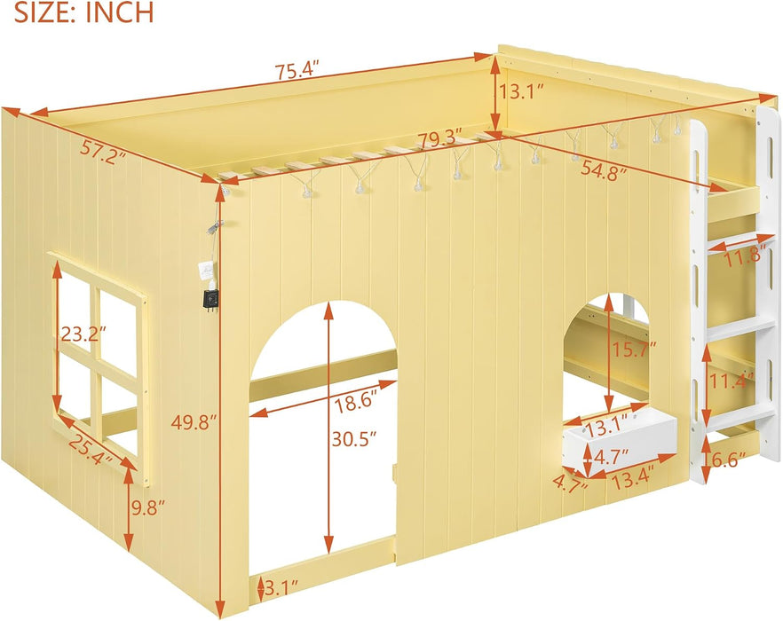 PrimroseYellow Full Size Kids Loft Bed WithPlayArea