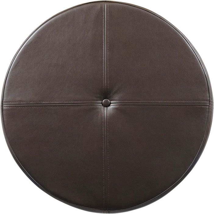 round Leatherette Storage Ottoman with Lid, Chocolate Brown Large