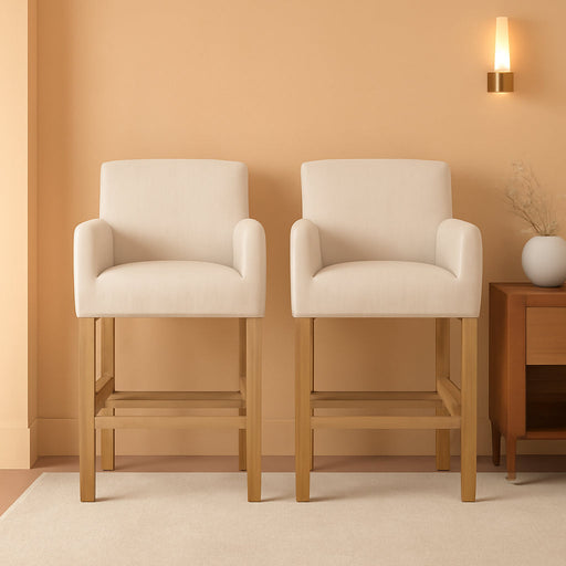 Armga Upholstered 26 Inch Counter Stools - Beige/Weathered Natural (Set of 2)