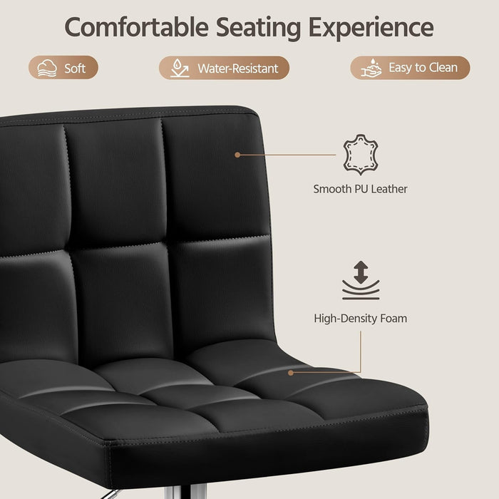 Bar Stools Set of 2, Adjustable PU Leather Swivel Barstools, Modern Counter Stools with Back and Footrest, Counter Height Barstools for Bar, Kitchen, Dining Room, Black