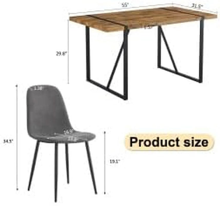 Dining Table Set for 6, Modern 55'' Dark Wood Dining Table and Fabric Dining Chairs Set of 6,Table and Chairs Set of 6,Ideal for Kitchen Dining Room