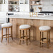 Eva 31 Inch Tall Bar Height Rotating Backless Barstool in Weathered Oak Finish with Sand Color Fabric Upholstered Seat