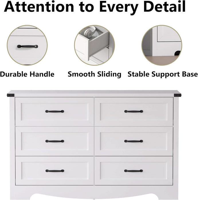 6-Drawer Dresser for Bedroom – 47" Wide Modern Wooden Chest with Natural Wood Texture, TV Stand & Storage, Metal Corner Brackets, Wood Drawer Organizer for Living Room, Hallway