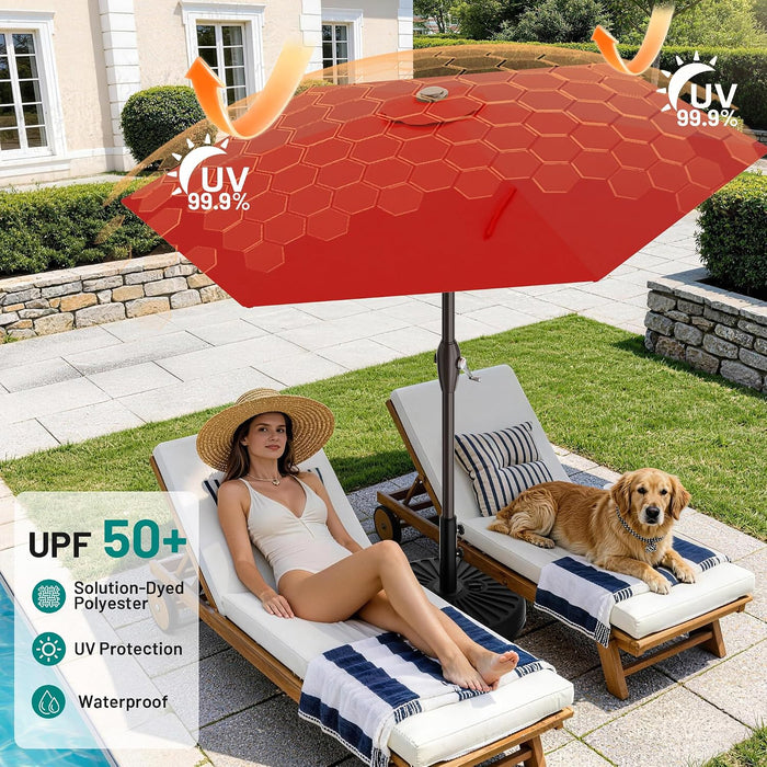 7.5FT Patio Umbrella Table Market Umbrella W/Tilt and Crank Heavy-Duty round Outdoor Umbrellas for Garden, Deck, Backyard,And Pool, Red