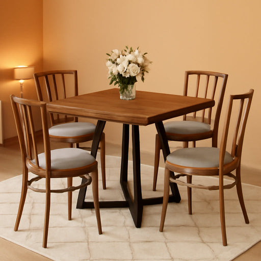 Square Kitchen Dining Table for 2, Small Ktichen Table with Metal Base, 31.5" Modern Dinner Table for Dining Room Apartment Restaurant, Rust Brown