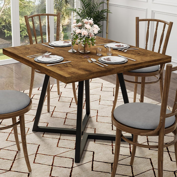 Square Kitchen Dining Table for 2, Small Ktichen Table with Metal Base, 31.5" Modern Dinner Table for Dining Room Apartment Restaurant, Rust Brown