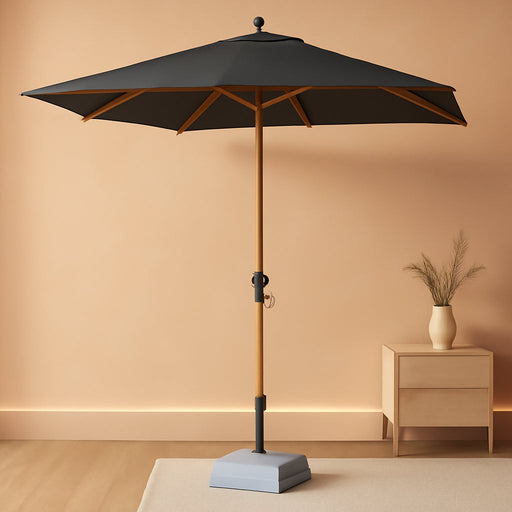 Patio Umbrella with Base 8' X 8' Table Wood-Grain Finish, Black
