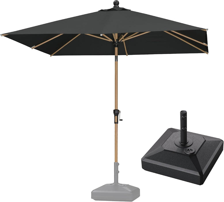 Patio Umbrella with Base 8' X 8' Table Wood-Grain Finish, Black
