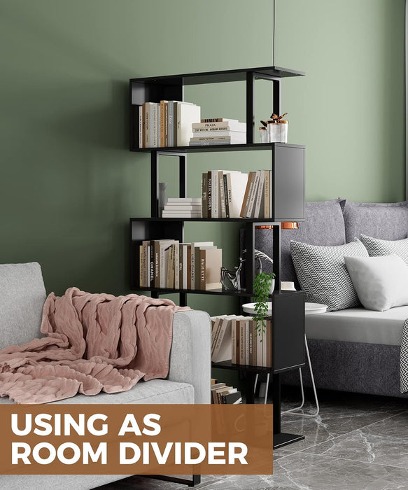 5-Tier Tall Bookshelf, S-Shaped Book Shelf Unit, Black