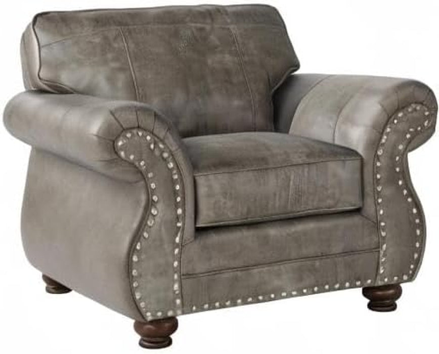 Leinster Faux Leather Upholstered Nailhead 3-Piece Livingroom Set, Sofa, Loveseat, and Chair Set in Stone Gray