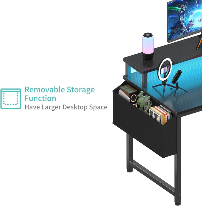 Black 40InchRGBIlluminated GamingDesk WithUSBPorts