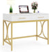 Modern Computer Desk with 2 Drawers, 41 Inches Study Writing Office Desk for Home Office, Bedroom, Makeup Vanity Table Desk with Gold Metal Frame, White & Gold