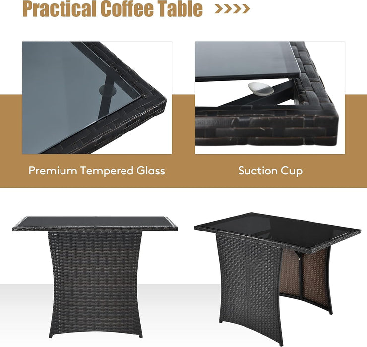 3 Pieces Patio Dining Set, Space-Saving PE Rattan Bistro Set with Tempered Glass Top Table and Cushioned Chairs, Outdoor Conversation Set for Garden Backyard Poolside Porch (Gray)