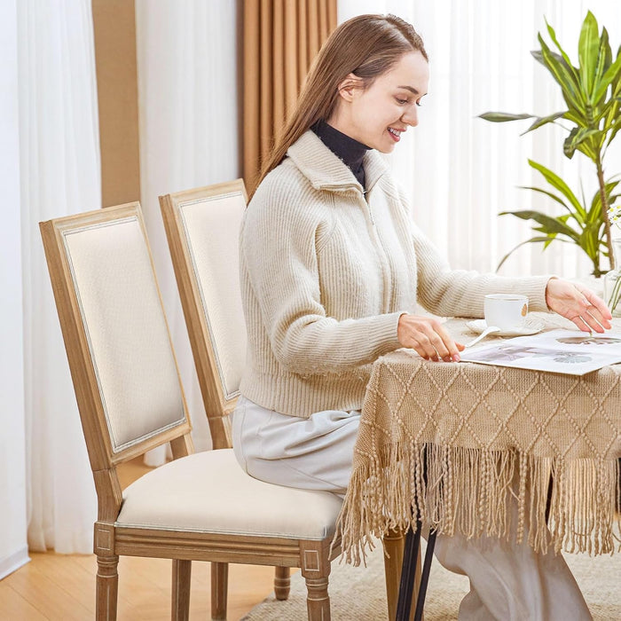 French Country Dining Chairs Set of 2, Upholstered Dining Room Chairs with Back Farmhouse Kitchen Chairs for Living Room, Kitchen, Restaurant (Beige-Square)