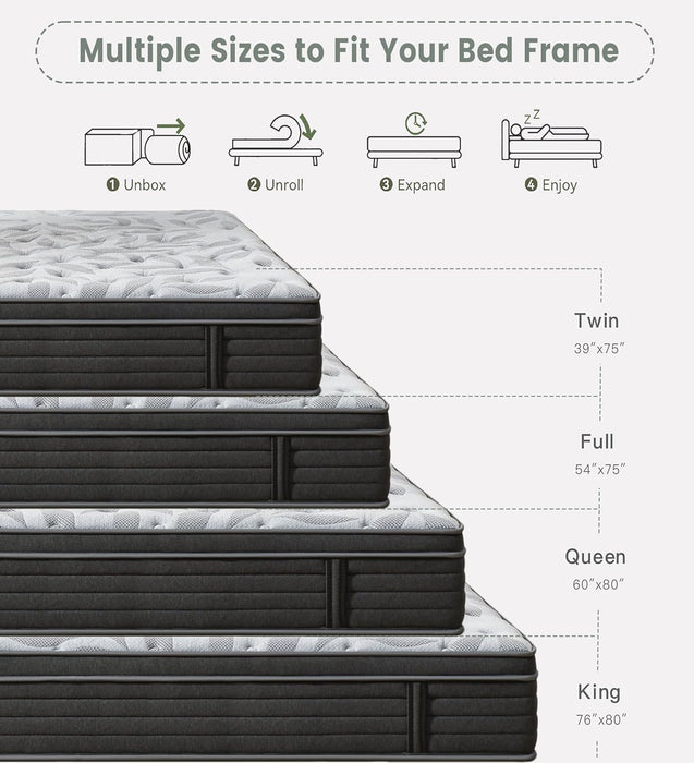 12 Inch Full Mattress, Medium Firm Hybrid Mattress in a Box