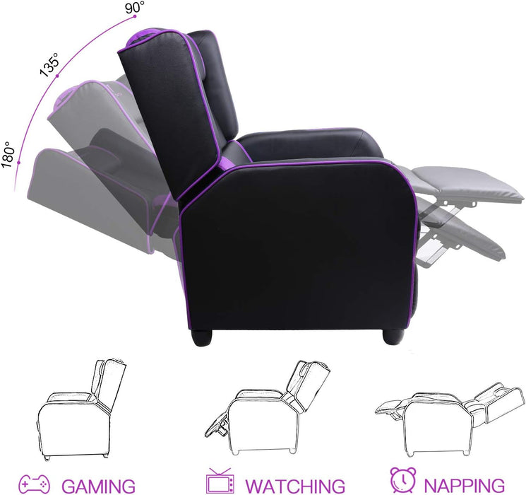 Gaming Recliner Chair Racing Style Single PU Leather Sofa Modern Living Room Recliners Ergonomic Comfortable Home Theater Seating, Purple