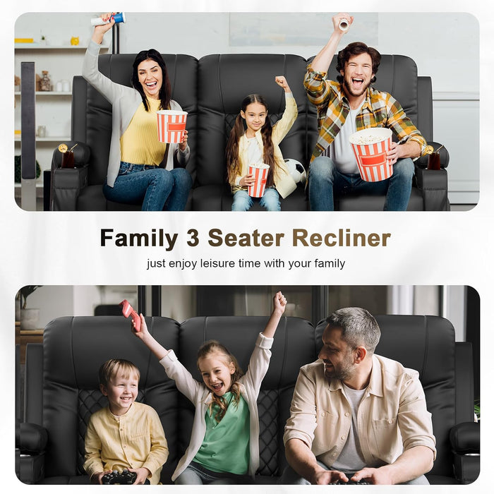 3 Seat Recliner Sofa with Flip Backrest Design, Loveseat Reclining Sofa with Storage Drawer, USB Ports, 2 Cell Phone Holder, Loveseat Recliner Couch for Living Room