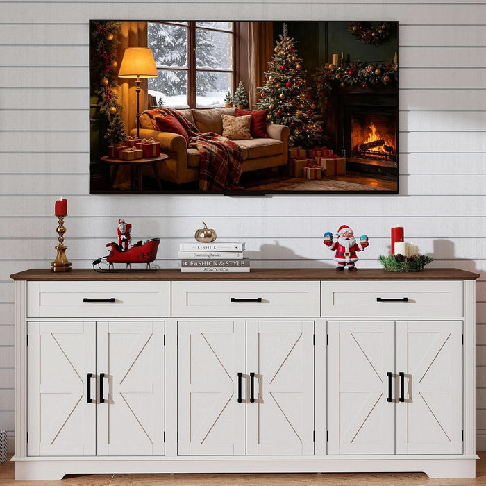 70" Farmhouse Buffet Cabinet with Storage 3 Drawers & 6 Barn Doors