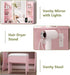 Small Vanity Desk with Mirror and Lights, Makeup Vanity with LED Lights, Pink Vanity Mirror with Lighted Desk and Chair, 3 Lighting Adjustable Compact Dressing Table with Mirror for Women, Girls