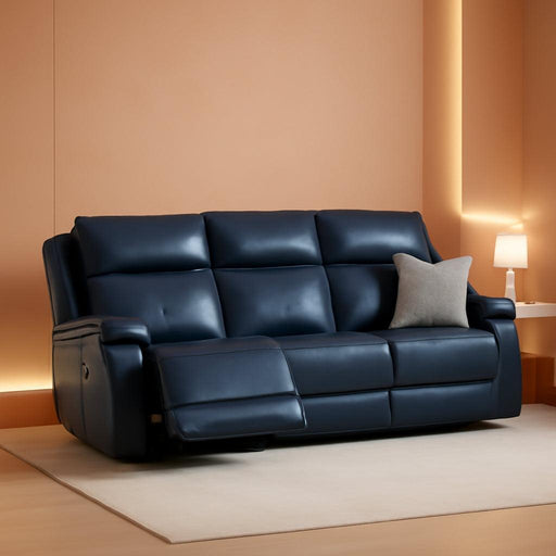 Genuine Leather Power Recliner Sofa, 3 Seater Wall Hugger Reclining Sofas with Power Headrest, USB & Typec Ports, Electric Recliner Couch Set for Living Room, Navy