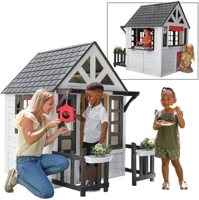 Riverscape Wooden Playhouse with Working Doorbell, Fence, Kitchen and Pet Door