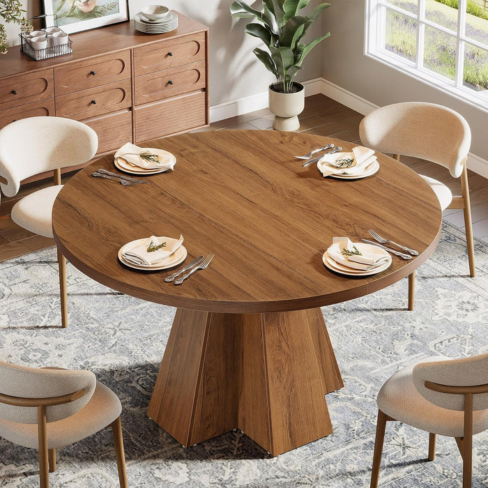 Tribesigns 47-Inch round Dining Table, round Kitchen Table with Sturdy Base, Kitchen, Dining Room, Living Room, Walnut Brown (Only Table)