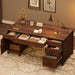 60In Wooden Executive Desk with 5 Drawers, Office Desk Computer Table with Charging Station, Farmhouse Home Office Desk with File Cabinet Storage, for Study and Home Office, Walunt Brown