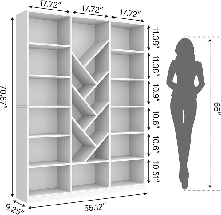 78.7" Bookcase, 6 Tier Large Bookshelf with Storage, Floor Standing Display Storage Shelves, Modern Tall Floor Standing Book Shelf for Living Room,White