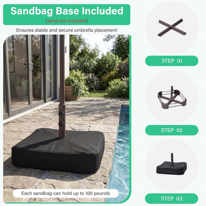 15Ft Large Patio Umbrella with Base, Outdoor Rectangle Umbrella Double-Sided Market Umbrella with Stand for Pool, Deck, Backyard and Garden, Navy