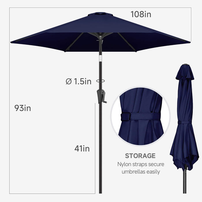 9Ft Patio Umbrella Outdoor - Table Umbrella with Push Button Tilt and Crank, UV Protection, 6 Sturdy Ribs, Market Umbrella for Garden, Deck, Backyard, Lawn, Pool and Beach(Navy Blue)