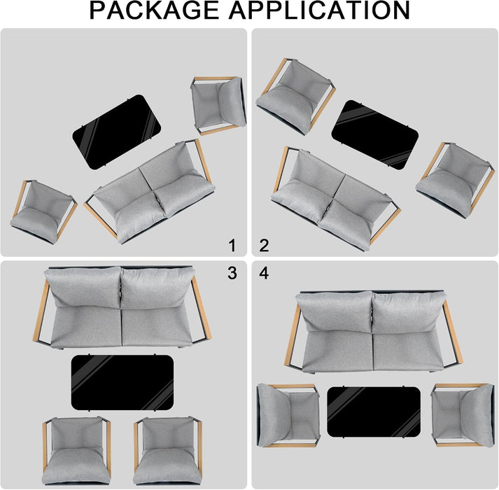 4Pc Metal Patio Conversation Set,Coffee Table,Washable Cushions
