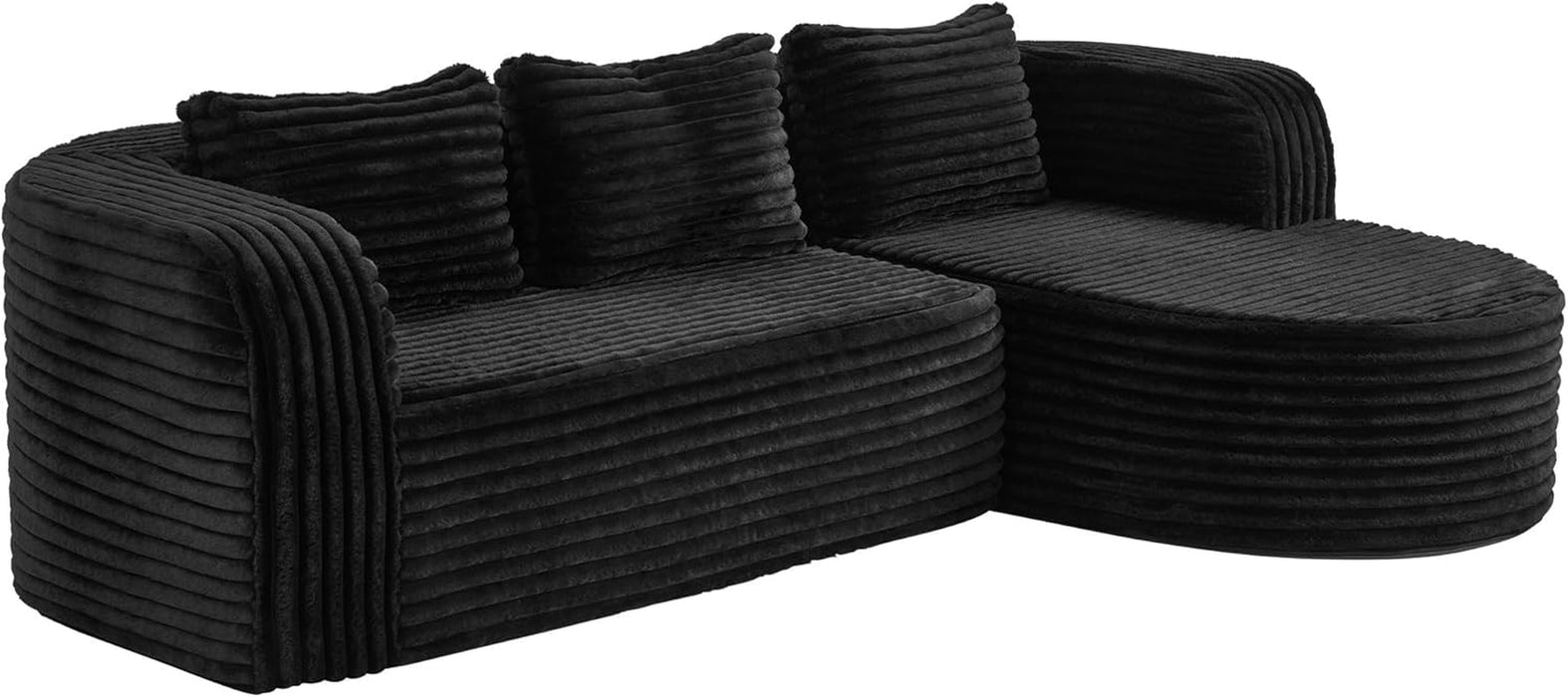 96 Inches Stripe Black PremiumCloudlike Sectional Sofa